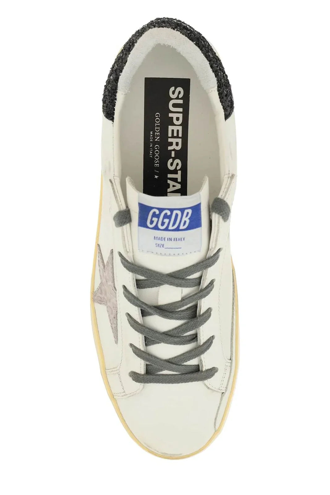 Golden Goose Super Star Leather Upper Cocco Printed Leather Glitter Heel - White