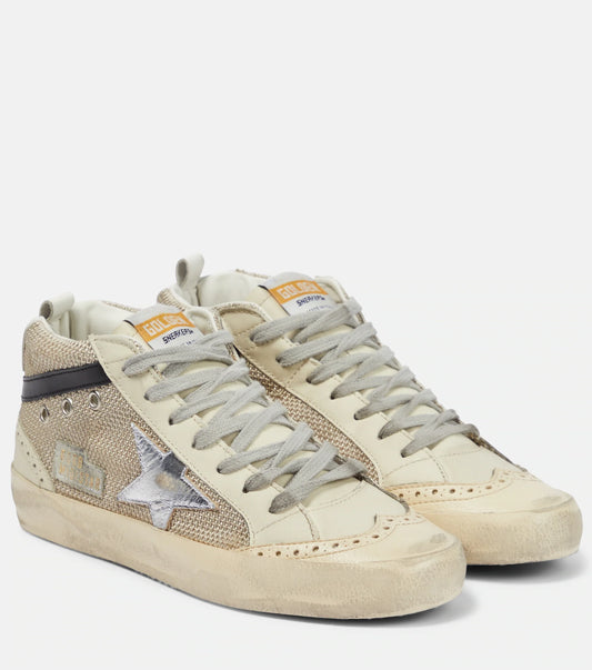 GOLDEN GOOSE Mid Star glitter, suede and leather sneakers