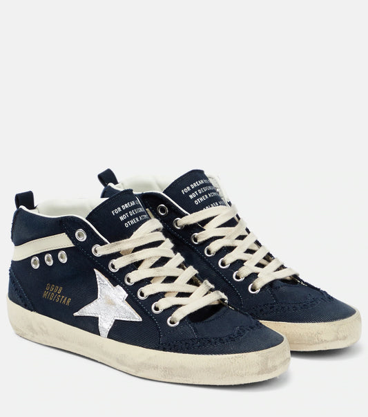 GOLDEN GOOSE Mid Star canvas and leather sneakers